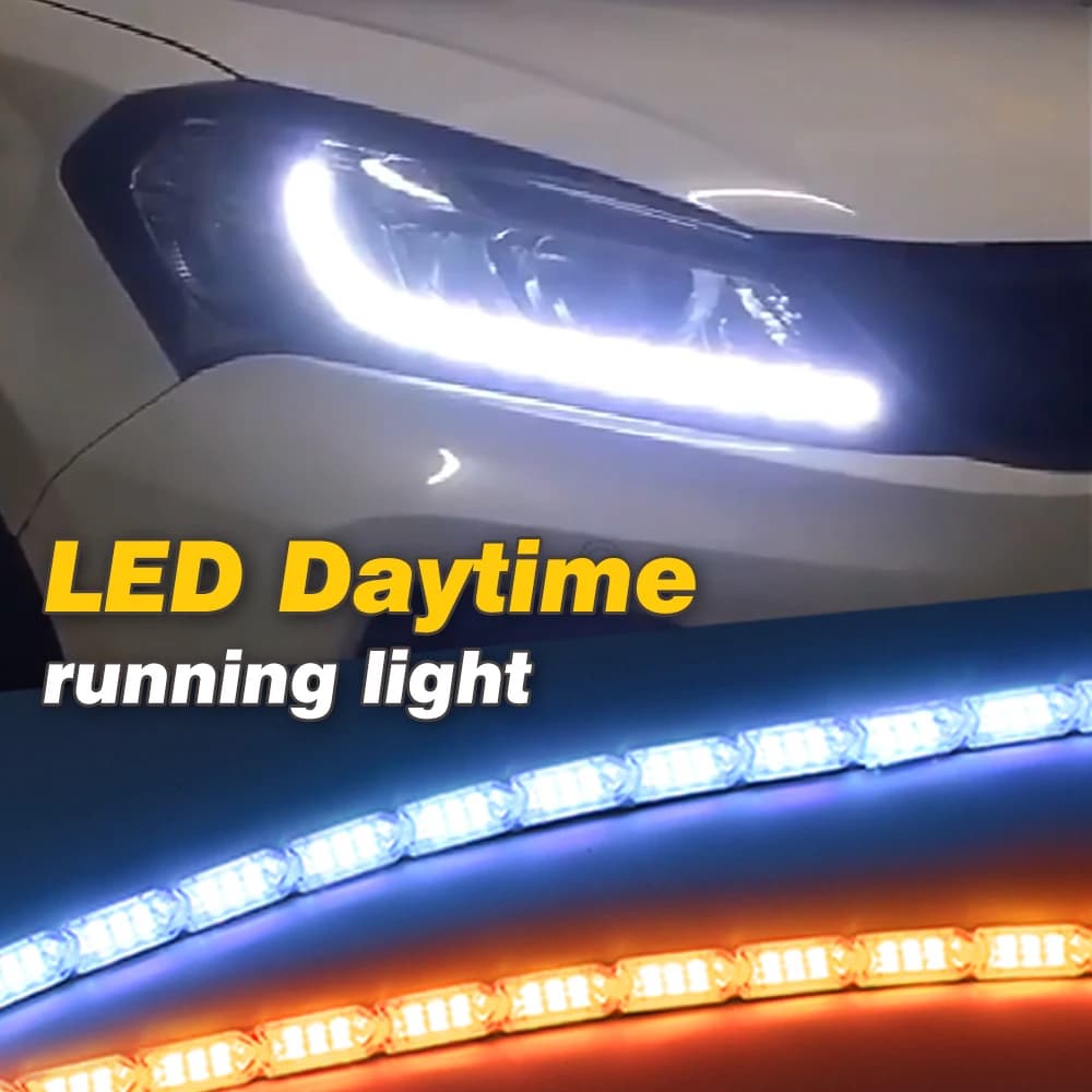 MIHAZ 2Pcs LED Daytime Running Light 3Colors Flexible Streamer Turn Signal Strip Start-scan DRL Car Headlight 12V