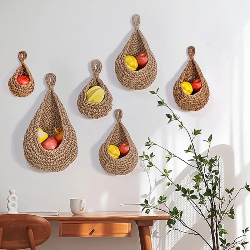 Cesto per verdure a parete Cesto per frutta e articoli vari Cestino portaoggetti in tessuto di vimini naturale Cestino portaoggetti da cucina Decorazione della casa