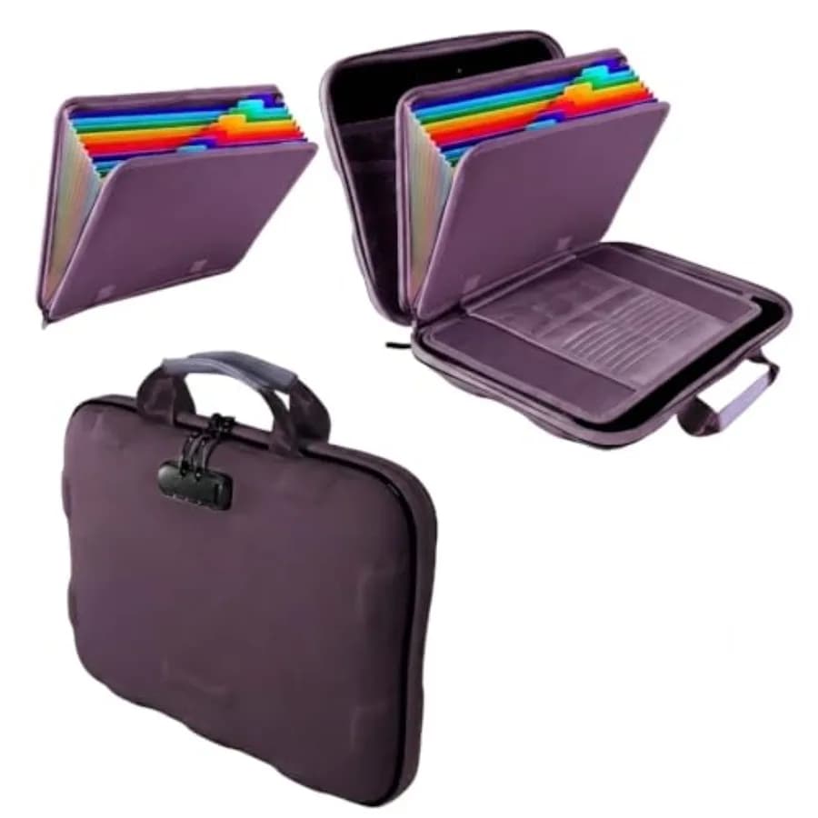 Scatola Portadocumenti Ignifuga con Serratura e 13 Tasche, Organizzatore di File Ignifugo, Cartella Portadocumenti a Fisarmonica, Cassetta di Sicurezza Portatile