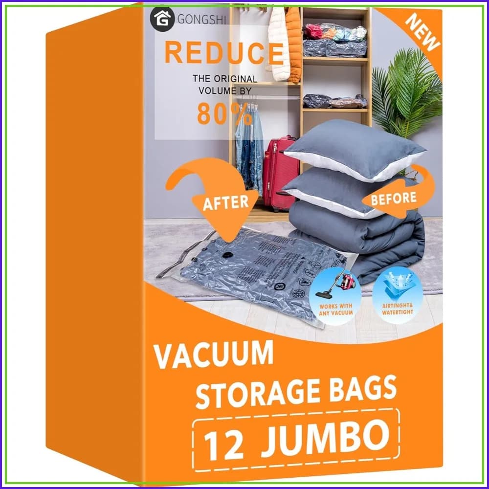 Vacuum Storage Bags, Space Saver Seal Bags for Clothing, Travel, Blankets, Comforters, Pillows. 12 Jumbo