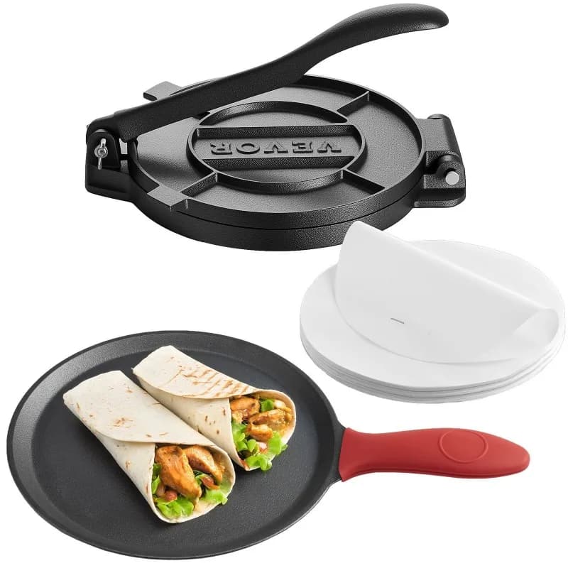 Reinforced handle Durable construction Flat pan easy to use 8 inch large dough press