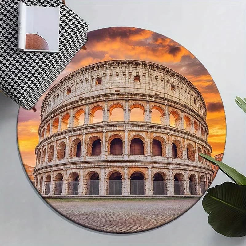 Tappeto rotondo in velluto di cristallo Colosseo Roma Tramonto Architettura antica Decorazioni per la casa Tappetino Soggiorno Camera da letto Design interno