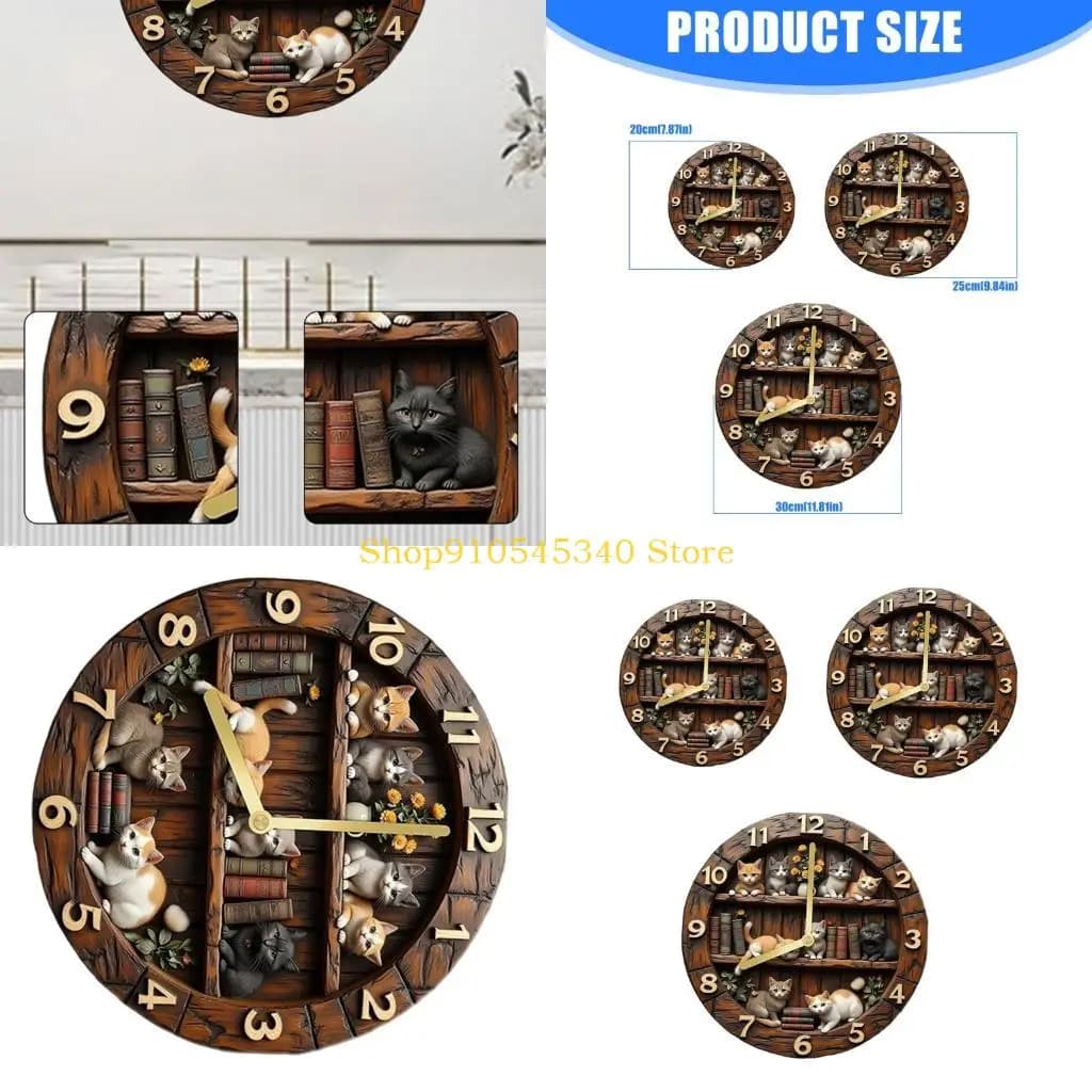 U2JA Unique Wooden Cats Decor Wall Clock with Precise Timekeeping Mechanism for Home