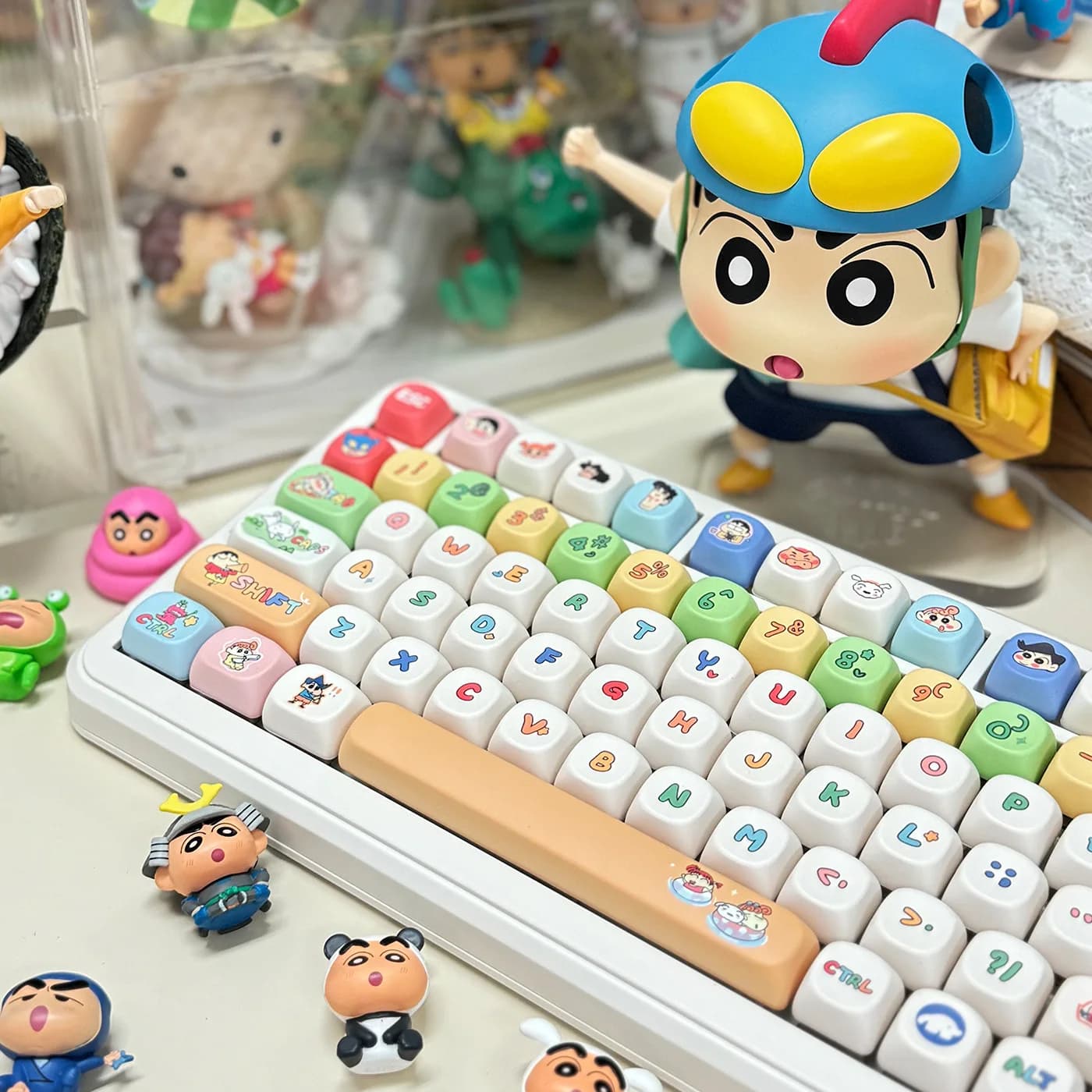 Bandai 139-143 pz/set Crayon Shin-chan PBT Keycap MOA Profilo Sublimazione a Cinque Lati Keycap Per Il Gioco Tastiera Meccanica Keycap