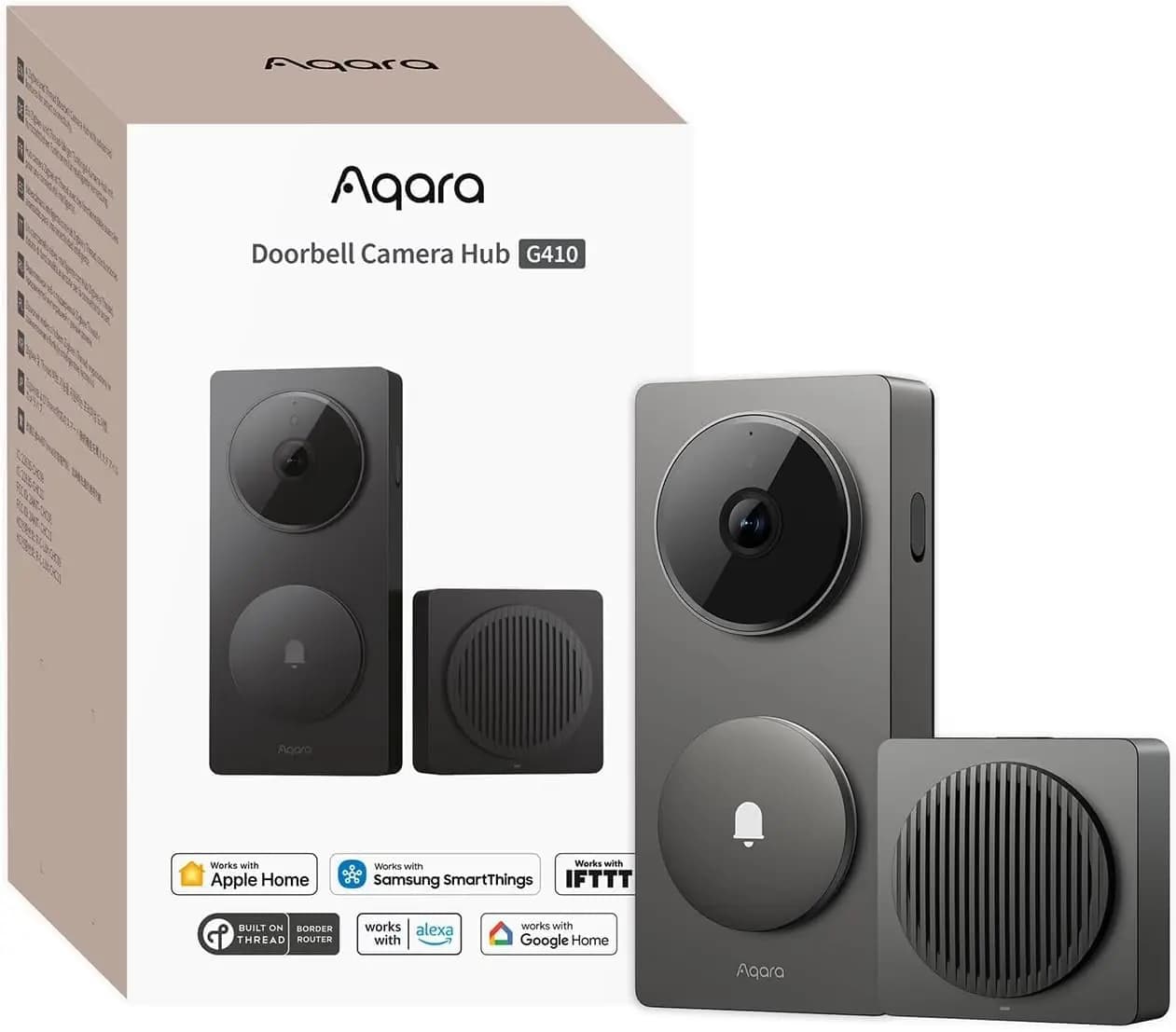 Aqaia Smart Doorbell Camera G410 with Chime, 2K, HomeKit Secure Video, 2-Way Audio, Built-in Matter Hub, Wireless/Wired, Support