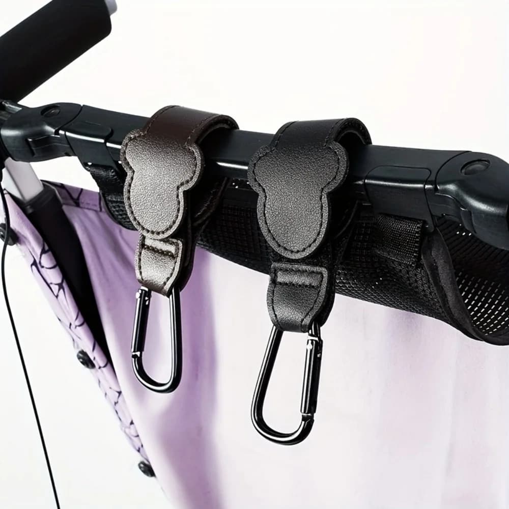 2 Ganci per Passeggino in Pelle PU, Gancio Portatile per Seggiolino Auto con Chiusura a Strappo