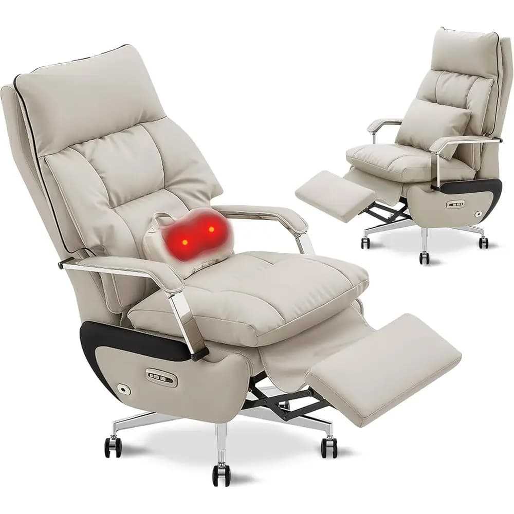 Dual Motor Reclining Office Chair with Footrest, Electric Recline, Massage, Lumbar Support, Pillow, Ergonomic Desk Chair for Big