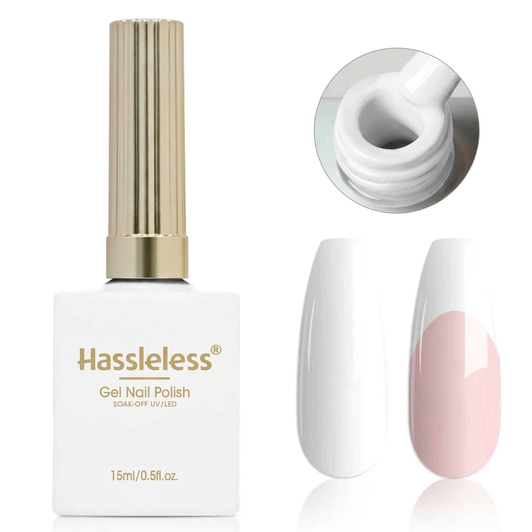 Smalto Gel Bianco Hassleless 15ml, Estensione Unghie alla Francese, Richiede Lampada UV LED, Manicure Gel alla Francese, Forniture per Unghie, Nail Art per