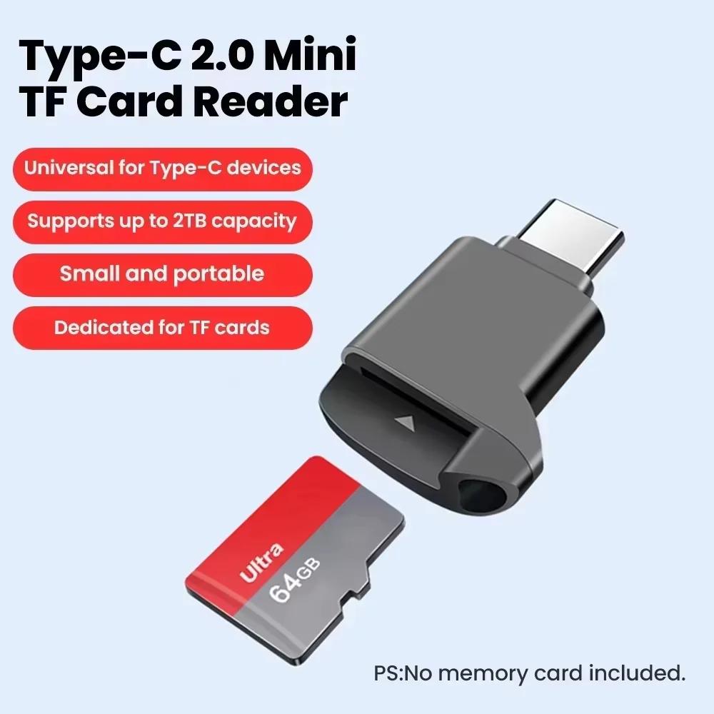 Mini TF Type-C 2.0 card reader, black elongable external memory for Memory Stick USB C 2.0, compatible with iPhone 17 16