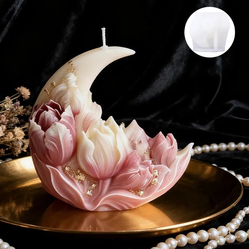 Stampo in Silicone per Candela Profumata a Forma di Luna Crescente e Fiore di Tuberosa, Regalo Fai-da-Te per San Valentino, Stampo per Ornamenti in Resina e Diffusori