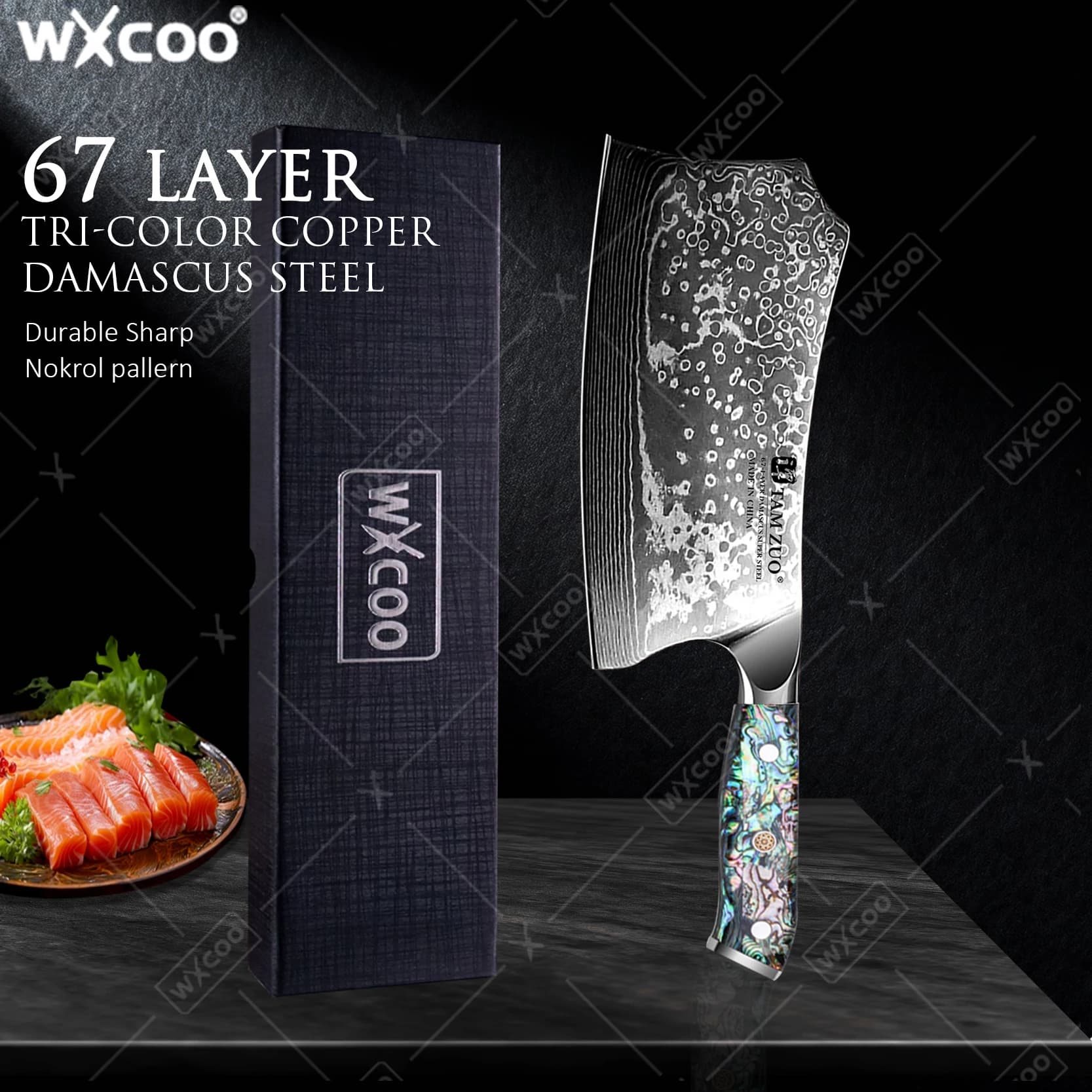 WXCOO Laser Damascus Chef Knife Model Professional Kitchen Knife Meat Knife Fruit Slicing Knife Comfortable handle