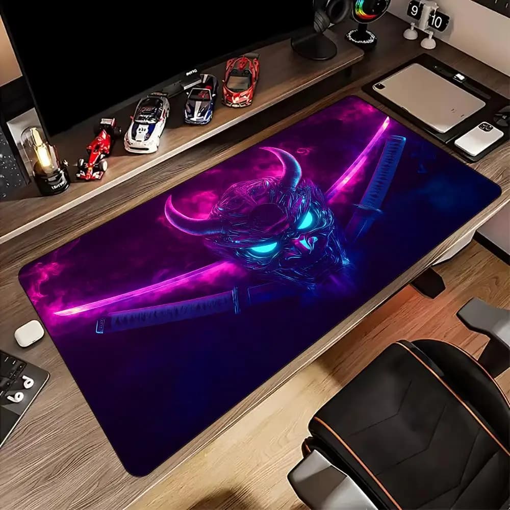Neon ghost mask samurai sword Mouse Pad rubber anti-slip Desk Mat gamer pc accessories Gaming mat keyboard mousepad maus pad rug