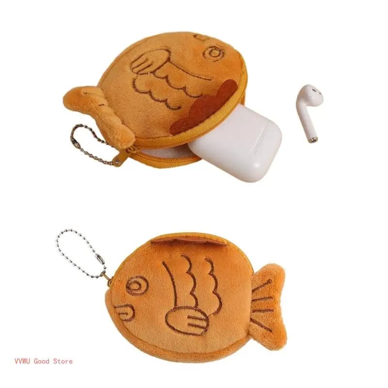Borsa portaoggetti per auricolari a forma di pesce per donna, piccolo portamonete, portafoglio a forma di animale marino, portamonete in peluche per auricolari