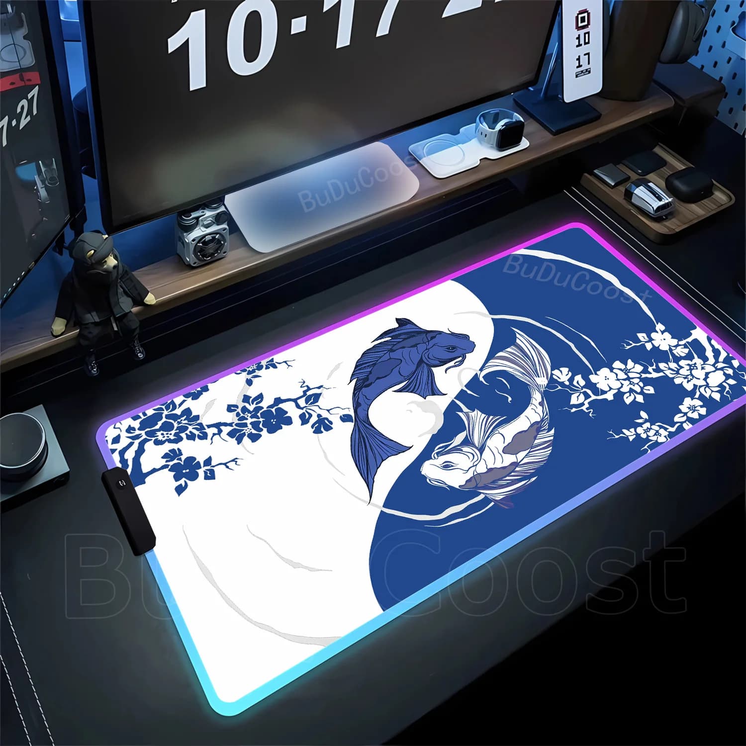RGB Japanese Kawaii Desk Accessories Yin-yang Fish Large Mouse Pad HD Black & White Sakura Computer Office Table Pc Gaming