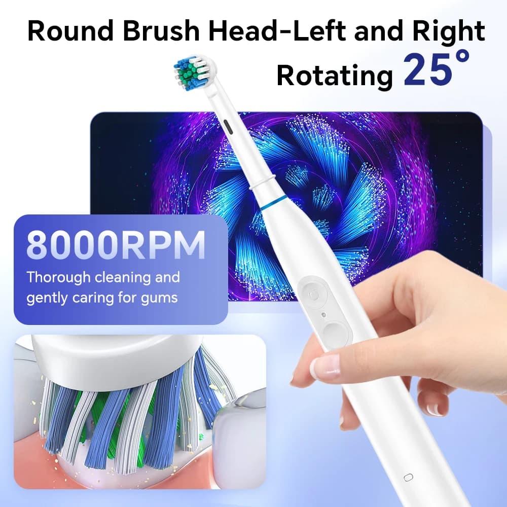 Rotating Electric Toothbrush for Adults, IPX7 Waterproof, 5 Modes, 4 Brush Heads, 2-Min Timer, USB-C Rechargeable
