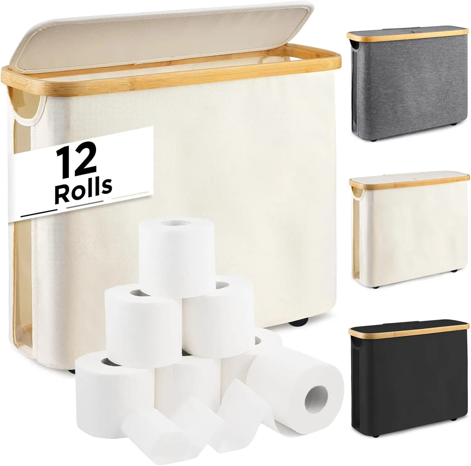 Portaoggetti per carta igienica, Organizer per carta igienica con coperchio cestino per carta igienica con base per bagno, supporto per carta igienica pieghevole