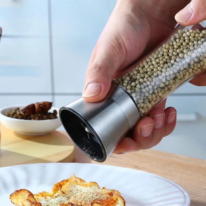Bottiglia di macinazione manuale in acciaio inossidabile Bottiglia di condimento in vetro per uso domestico Smerigliatrice di pepe Bottiglia di condimento da cucina Smerigliatrice di spezie
