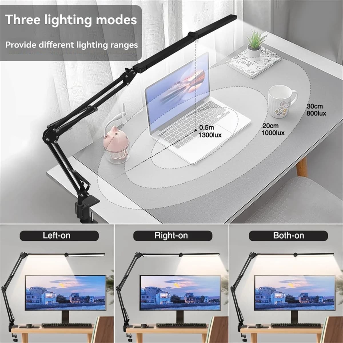 NUOVA lampada da scrivania a LED a doppia testa con morsetto lampada da scrivania con braccio oscillante lampada da scrivania dimmerabile per la cura degli occhi, lampada da tavolo spina europea