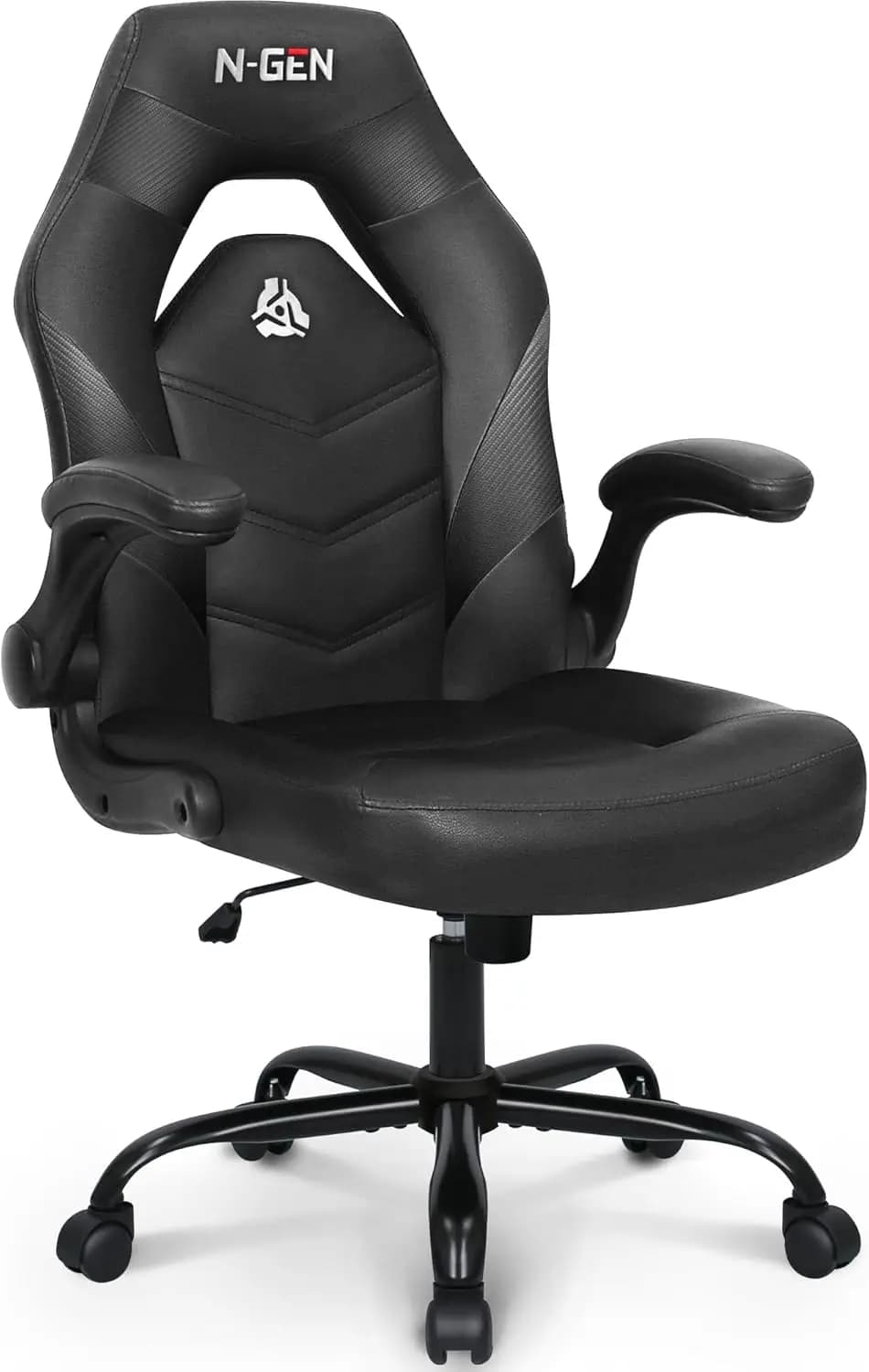 N-GEN Video Gaming Chair Ergonomic Computer Desk Office Chair with Lumbar Support Adjustable Height Swivel Wheels Flip-Up Arms P