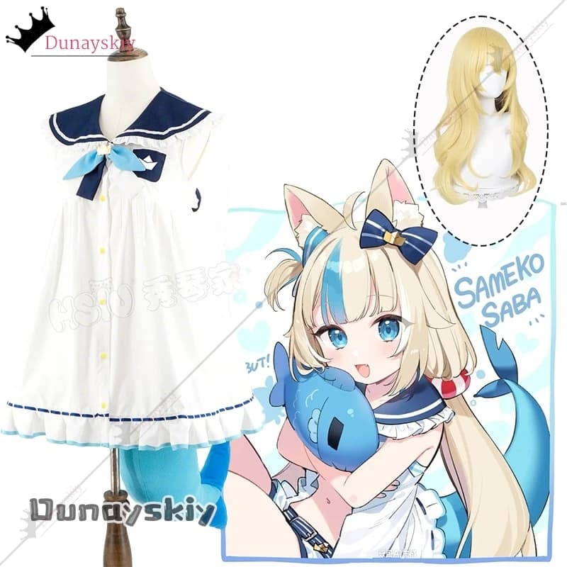 Vtuber Hololive Gura Reincarnazione di Shar Sameko Saba Costumi Cosplay Abito blu scuro Coda pelosa Vestito Anime Gioco Travestimento per le donne