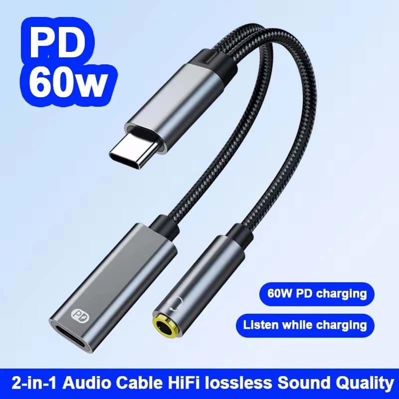 Cavo Audio da Tipo C Maschio a Jack 3.5MM, Adattatore Doppio Femmina DAC 2-in-1, Cavo Splitter per Musica e Microfono per Xiaomi iPhone