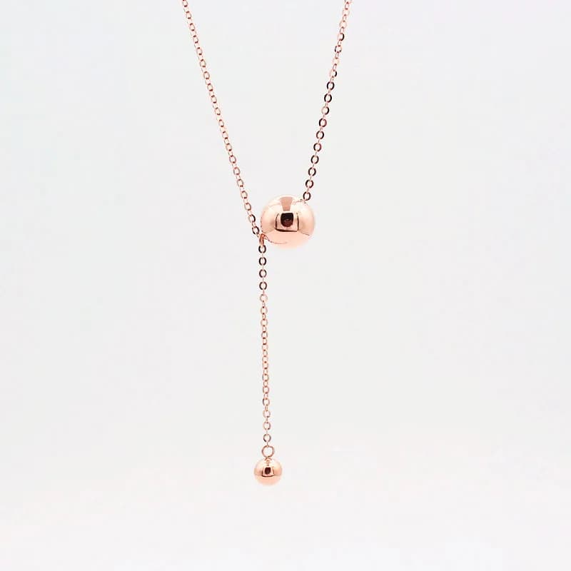 Collana con nappa con perline lucide in oro viola 585 per donna Placcata in oro rosa 14 carati con ciondolo semplice con catena clavicola regalo di gioielli
