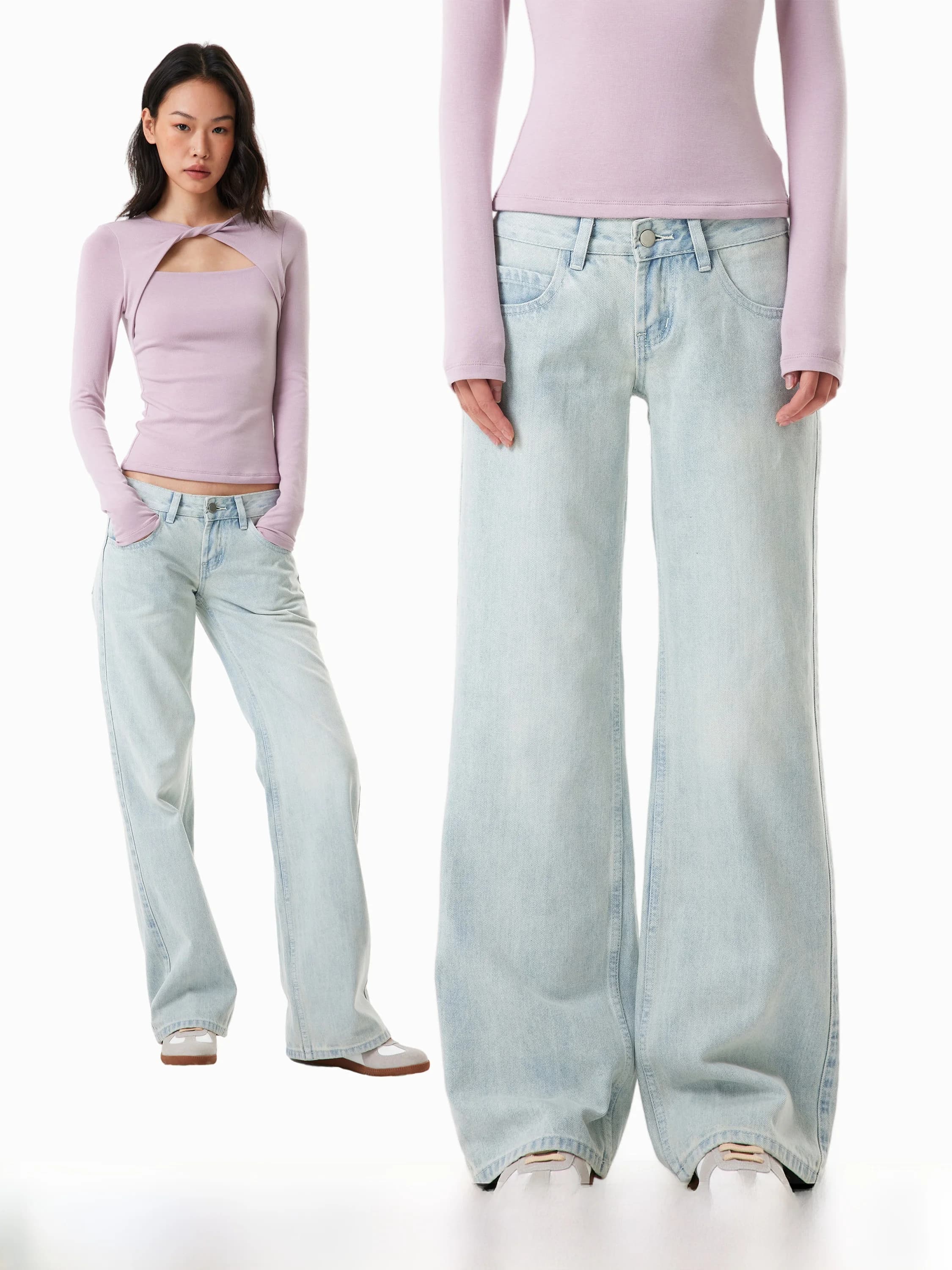 GOGOBURN American Retro Light Blue Washed Jeans Women's Summer Low Waist Loose Straight Long Pants Denim Jeans Ladies' Premium