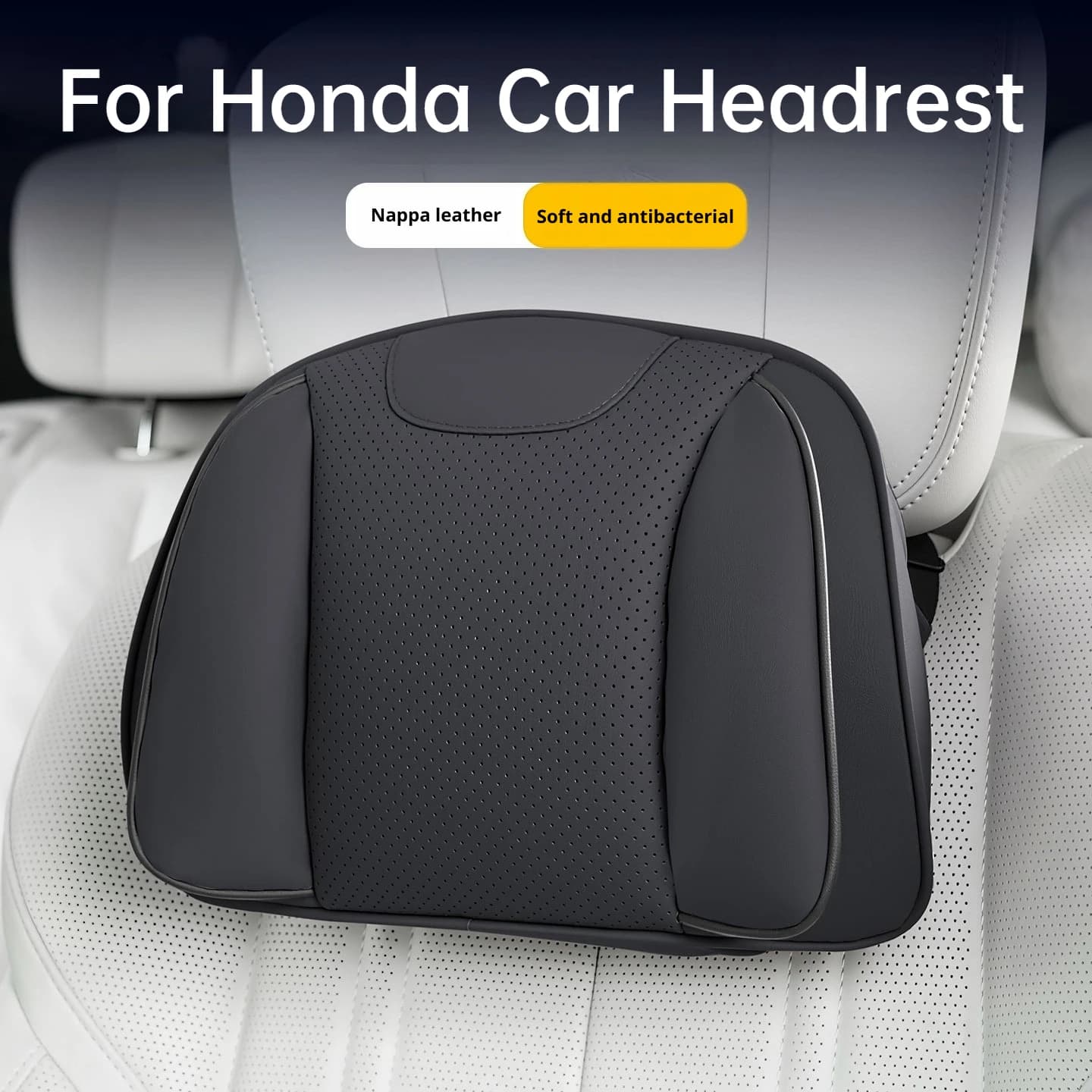 For Honda Nappa Leather Car Headrest Lumbar Cushion Soft Car Neck Pillows Accord Civic Cr‑V Pilot Passport Odyssey Accessories
