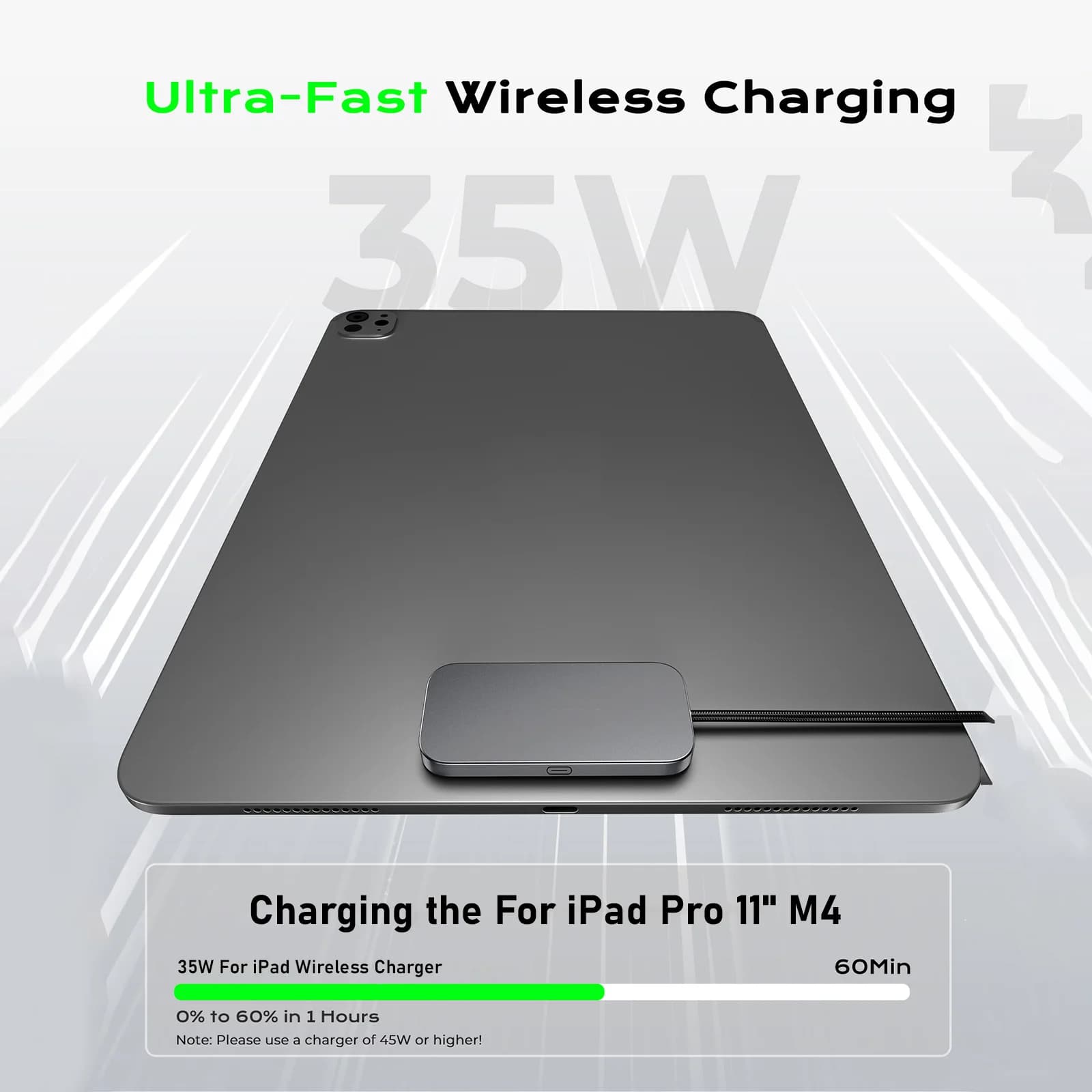 Caricatore Wireless Magnetico per iPad Pro, Ricarica Rapida, Connettore Intelligente, Base di Ricarica Wireless con Cavo USB-C