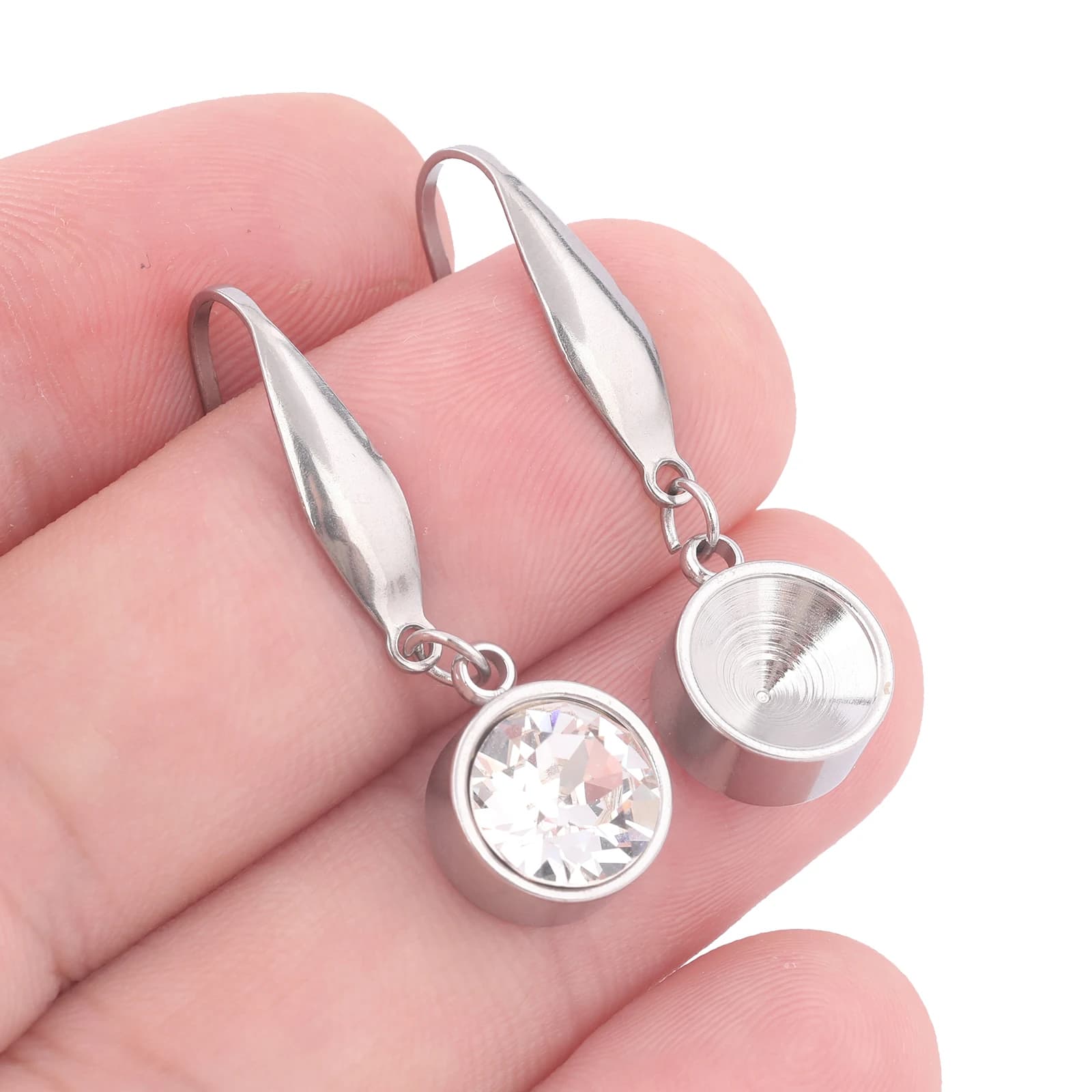 10pcs Stainless Steel Earring Setting Bezel Blanks For ss39 Pointback Stone Diy Ear Wire Hooks Findings For Jewelry Making