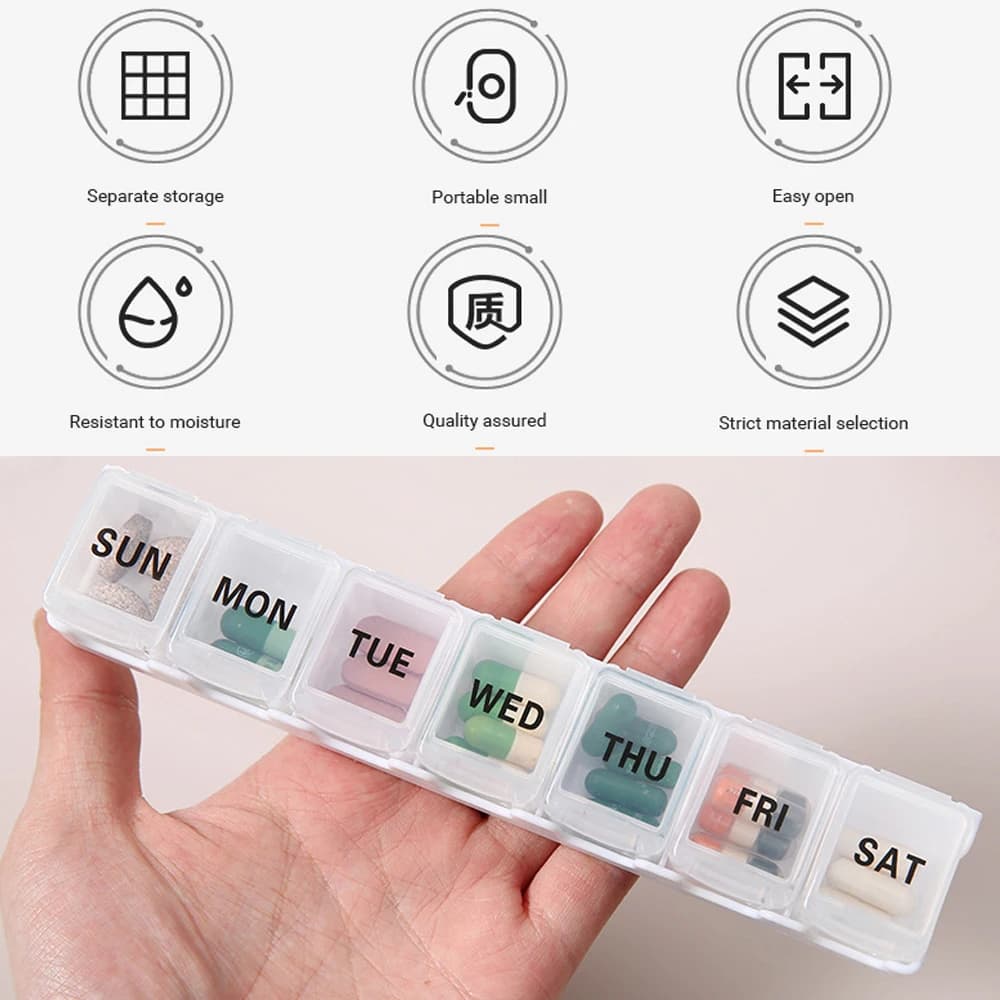 Weekly organizer for pills, large 7-day pill holder, daily vitamin case, medicine container, supplements, fish oil