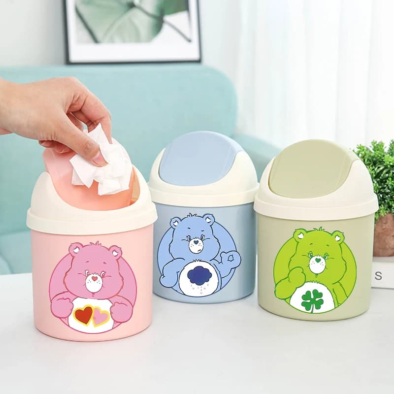 Cestino per Rifiuti Kawaii Care Bears, Mini Bidone alla Moda per Cucina e Bagno, Contenitore Organizzatore da Scrivania, Cestino in Plastica per Carta, Regalo