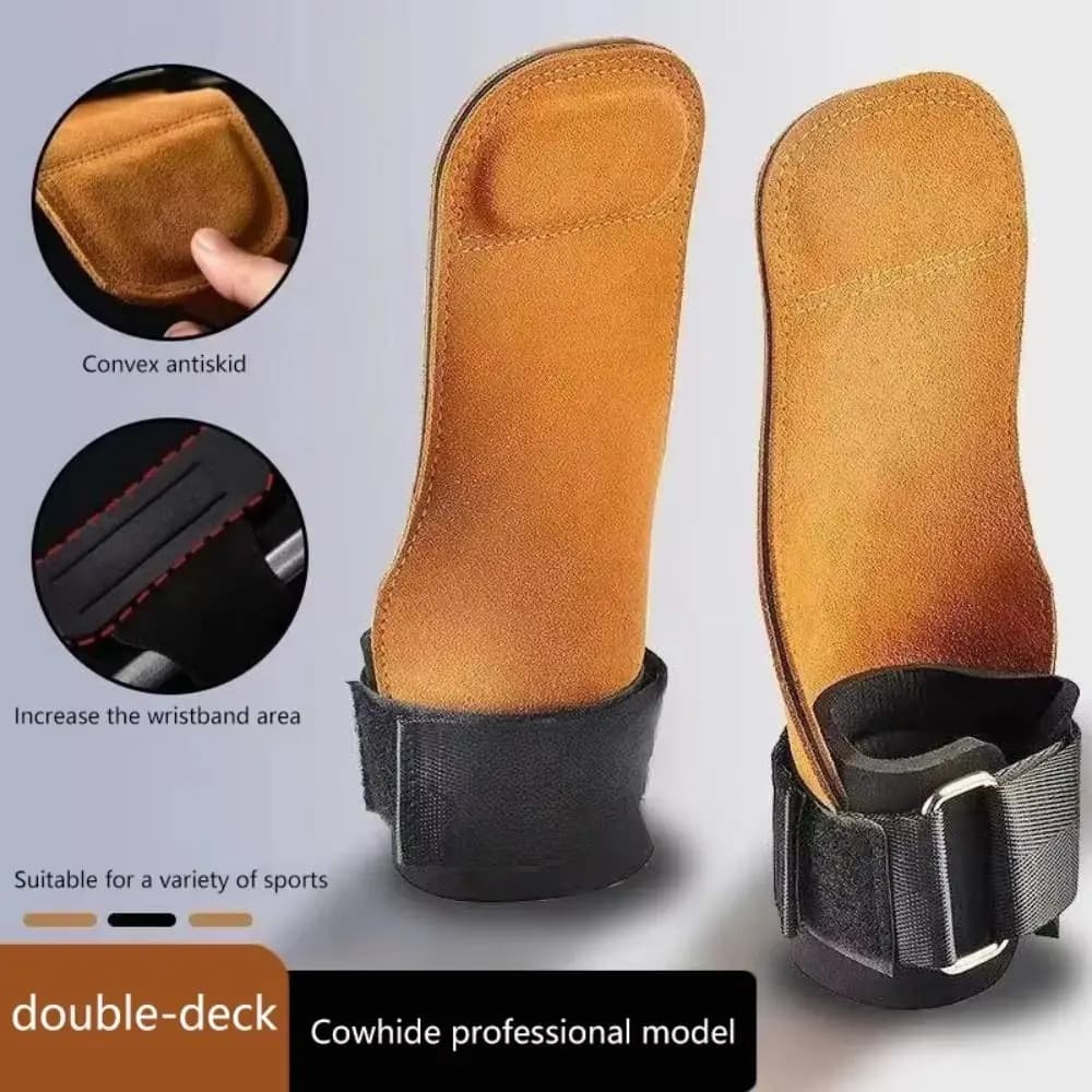 Double Layer PU Leather Gloves Wrist Strap Anti-slip Gloves for Weight Lifting Grip Pad Gym Training Gloves with Bovine Leather Palm