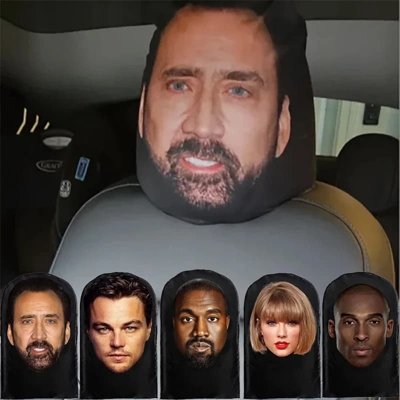 Car Seat Head Cover Full Cover Knit Visual Simulation Kanye Kobe Mask Cosplay for Indoor Car Seat Halloween Decoration
