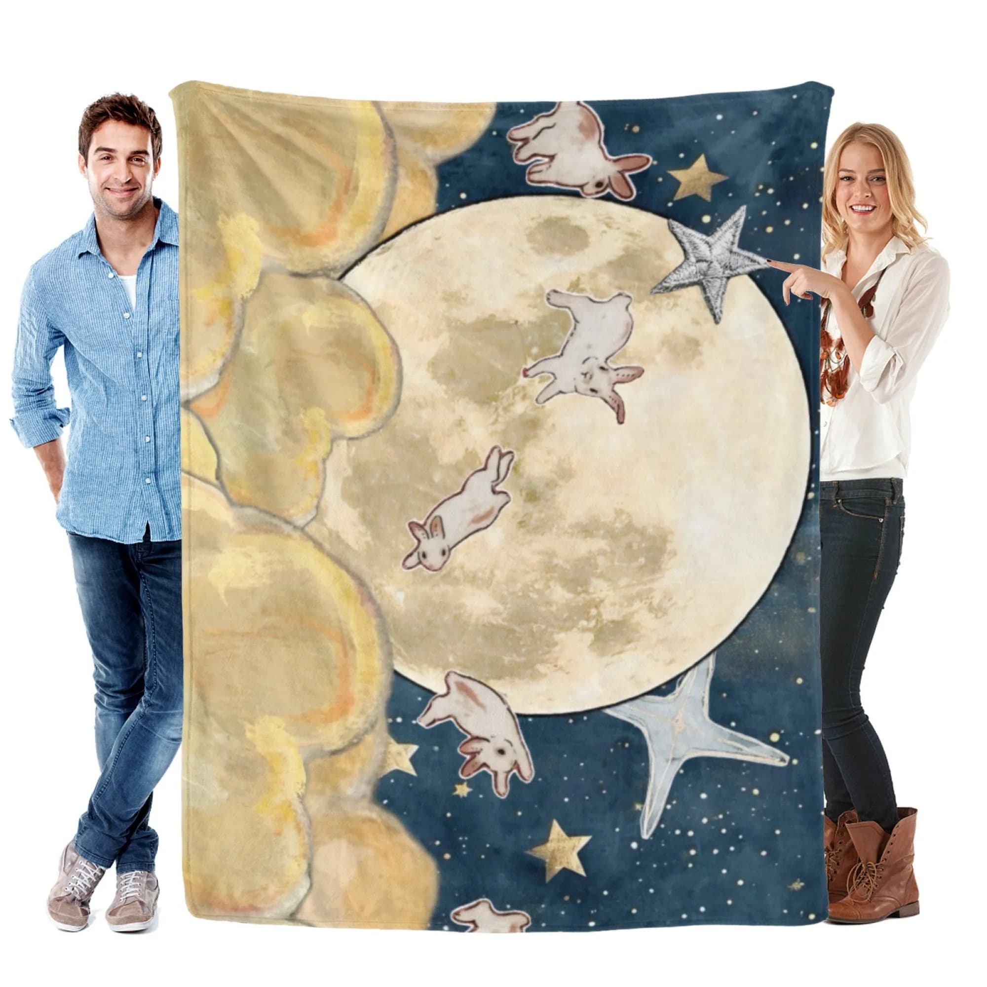Coperta in flanella con motivo coniglio di giada lunare, divano da camera da letto morbido e confortevole, adatta come il miglior regalo