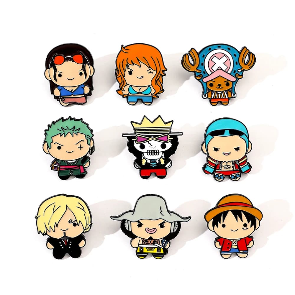 9 Pcs Anime Cartoon Brooch Cute Monkey D. Luffy Nami Enamel Pin Metal Badge Jewelry Clothing Backpack Accessories Gift
