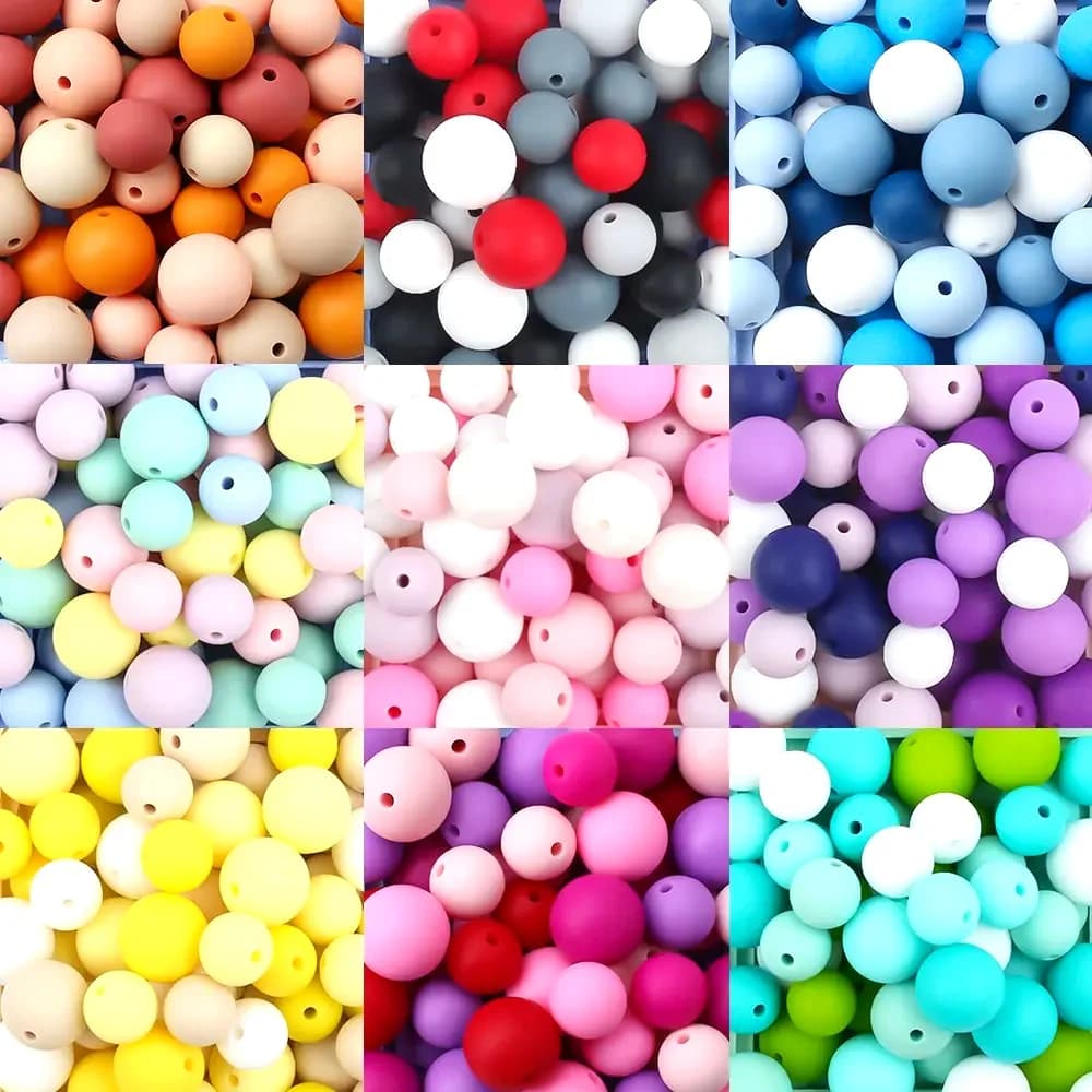 20Pcs 12mm Silicone Beads 9mm 15mm Round Loose Beads for DIY KeyChains Jewelry Making Necklace Bracelet Accessory Choose color