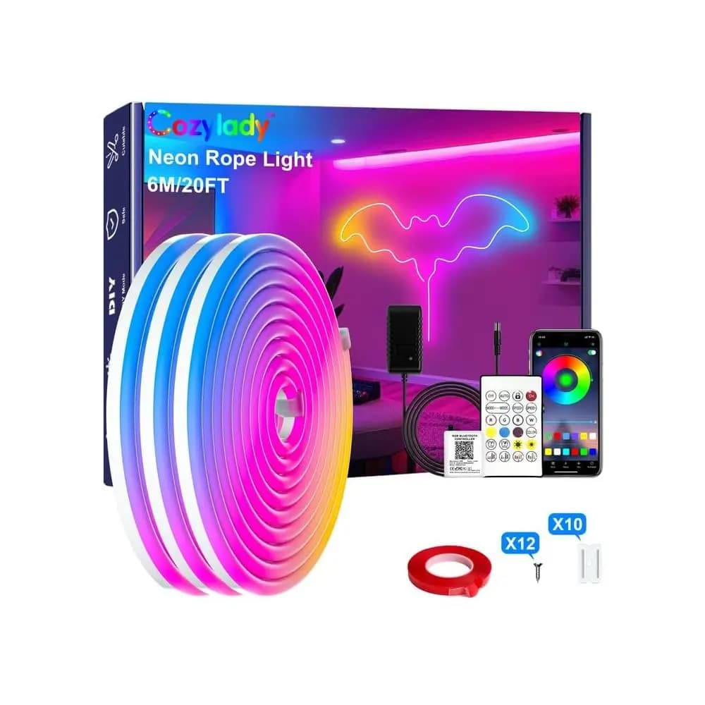 Spedizione Gratuita, Luci LED al Neon RGB, Impermeabili, Controllo Remoto Bluetooth via App, Sincronizzazione Musicale, Strisce Luminose Flessibili 24V in Silicone Fai-da-Te