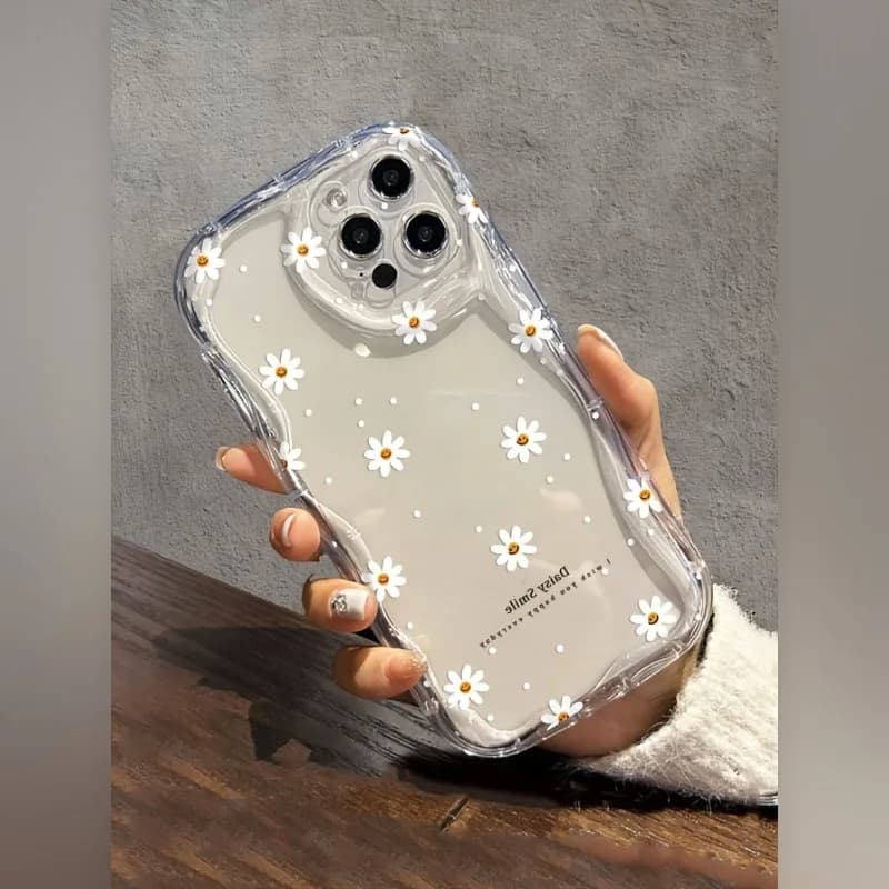 Fresh little daisy pattern TPU cream transparent phone case, suitable for iPhone 17, 16, 15, 14, 13, 12, 11, etc.