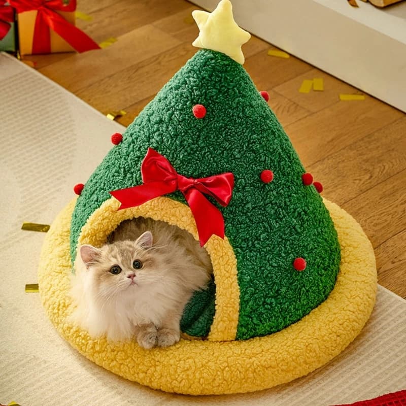 Cuccia per animali a tema natalizio Calda casa ricovero per cani e gatti con interni in finta lana d'agnello Decorazione per