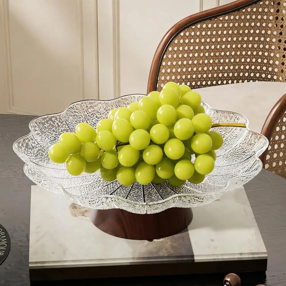 Vassoio per Frutta Secca con Base in Legno, Design Moderno a Petali, Elegante Piatto per Frutta e Snack per Cucina o Soggiorno