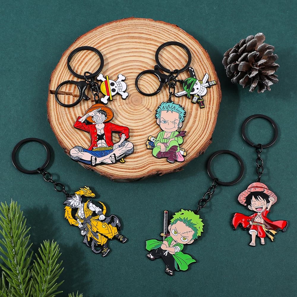 Portachiavi Anime One Piece con Monkey D. Luffy e Roronoa Zoro, Anello Portachiavi alla Moda per Donne e Uomini, Decorazione per Auto