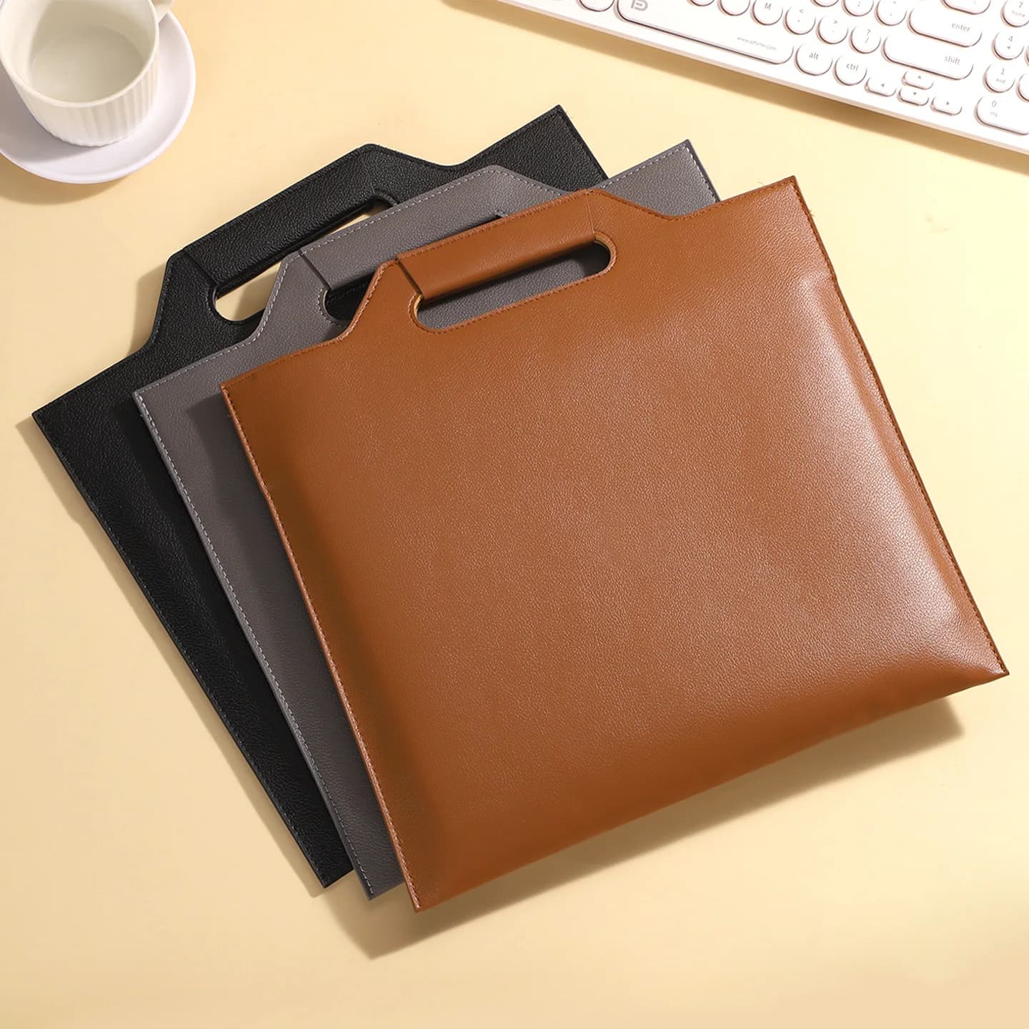 A4 PU Leather Handheld File Bag Large Capacity Business Document Folder Portable Office Briefcase for Business And Office Use
