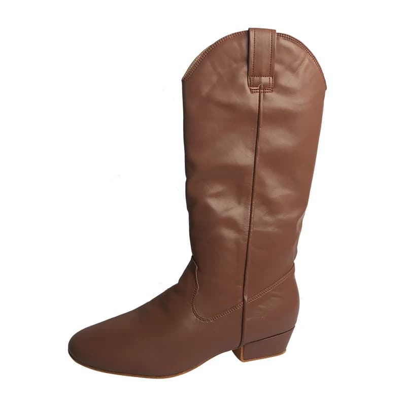 Stivali da ballo da cowboy personalizzati Wedopus per donna, in microfibra color tan chiaro, con suola in pelle scamosciata, stivali da line dance a mezza gamba, tacco 3 cm