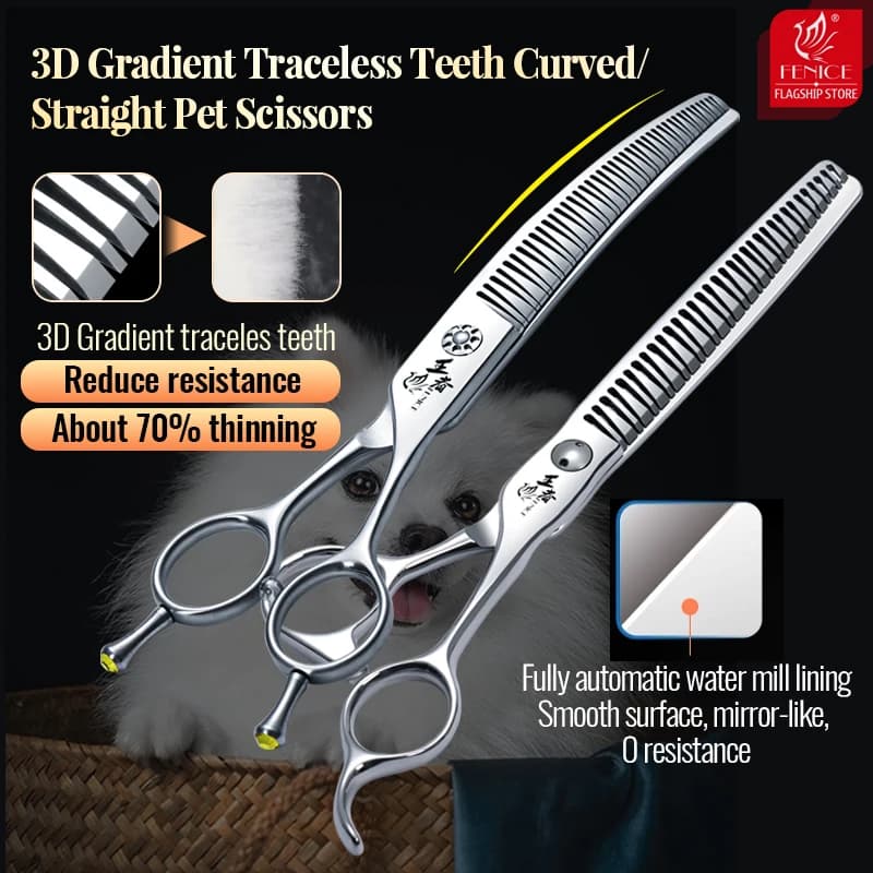 Fenice VG10 Acciaio 7 Pollici 3D Gradiente Traceless Denti Toelettatura Del Cane Pet Dritto/Curvo Chunker Forbici Viti Cuscinetto Tasso 70%