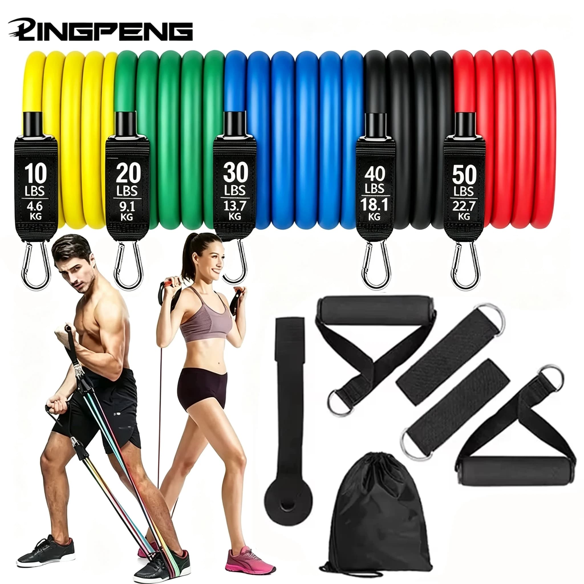 Resistance Band Set with Door Anchor, Handles, Ankle Straps & Carry Bag – Home Gym, Strength Training, Fitness