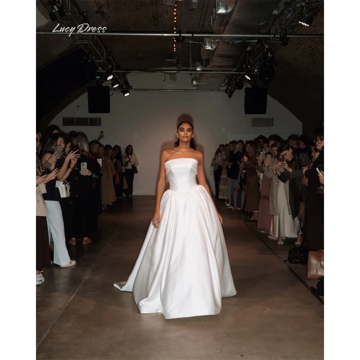 Lucy White Wedding Dress Ball Gown Strapless Sleeveless Corset Bodice Classic Silhouette Luxurious Structured Long Customized