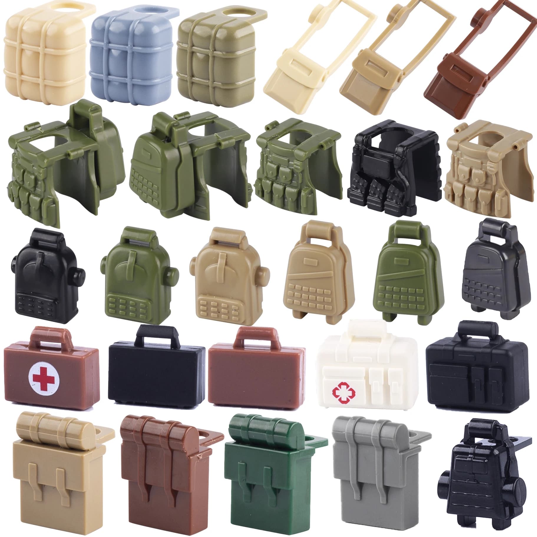 MOC soldati militari SWAT zaino Building Blocks gilet scatola medica Kit di pronto soccorso valigia mattoni giocattoli regalo per bambini