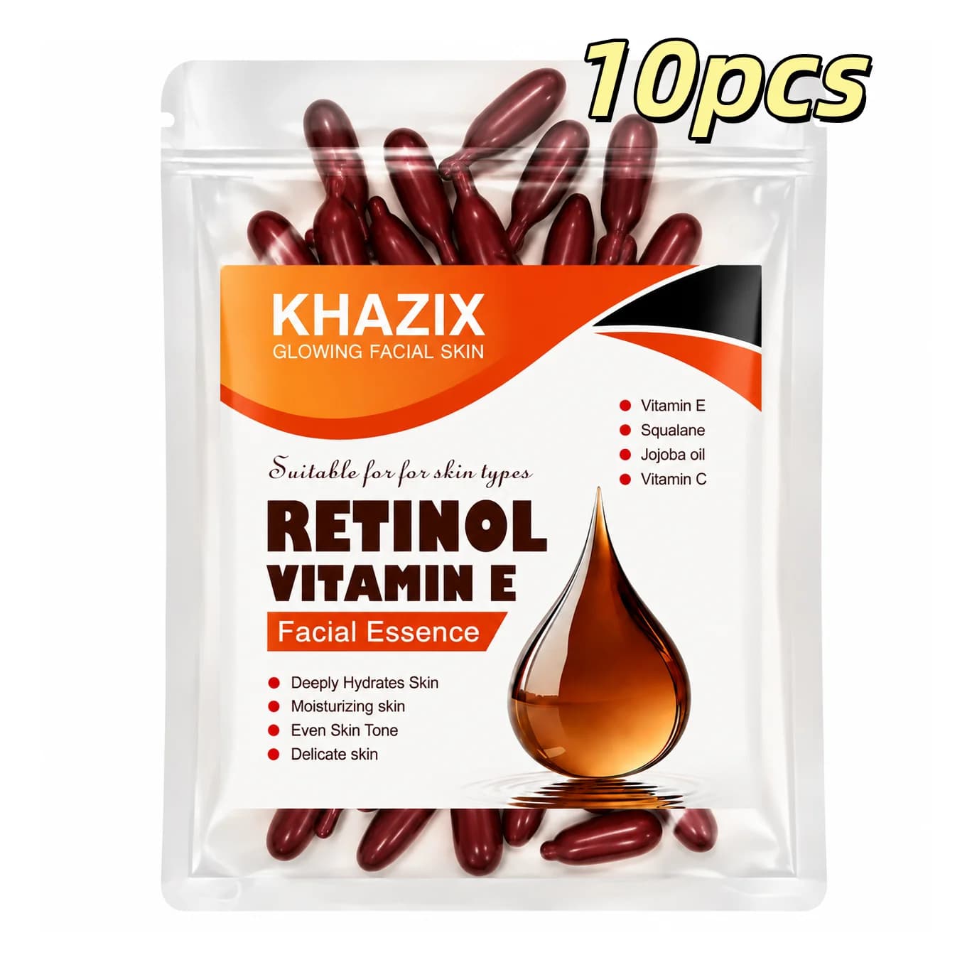 (0.4Gx10 Capsules)/Pack-1 PackRetinol Vitamin E Deep Moisturizing Capsule Essence, Hydrates, Firms, and Smooths Skin, Contains P