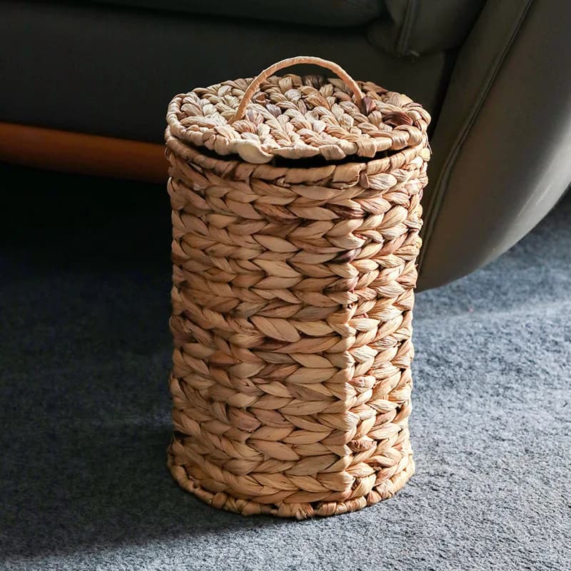 Pattumiera in rattan naturale intrecciata a mano, cestino per rifiuti in vimini, contenitore decorativo per fattoria, camera da letto, bagno, desktop, ufficio, compatto